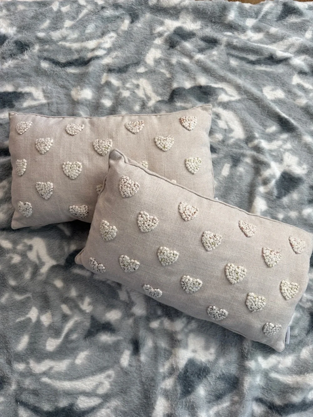 Cupcakes & Cashmere Blush Pink Cream Knitted Embroidered Heart Throw Pillow Pair